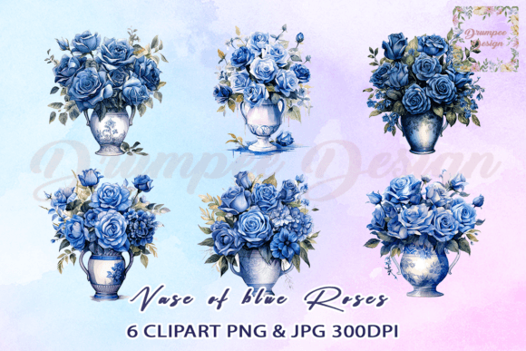 Download Vase of Blue Roses Watercolor Clipart - Clip Collection