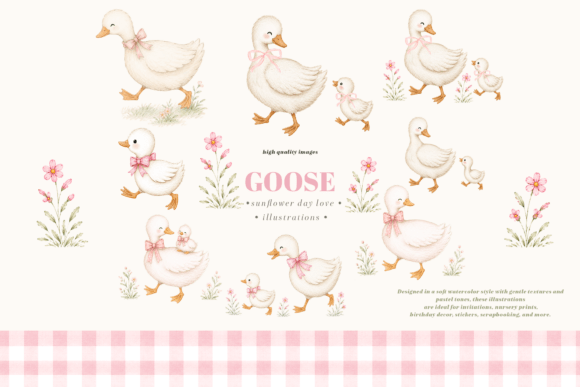 Download Cute Baby Goose Pink Bow Floral Clipart - Clip Collection