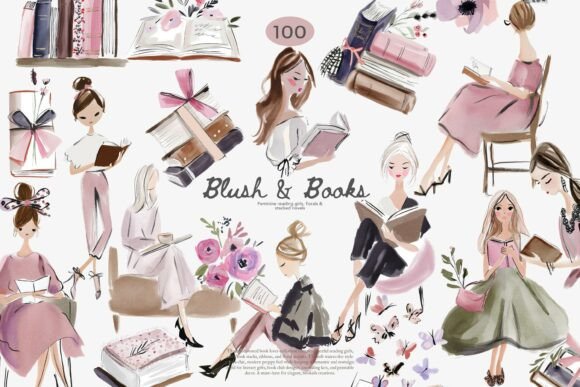 Download Blush Book Lover Clipart Bundle - Clip Collection