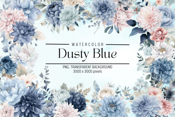 Download Dusty Blue Flowers Watercolor Clipart - Clip Collection
