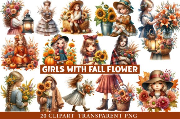 Download Girls with Fall Flower Clipart - Clip Collection