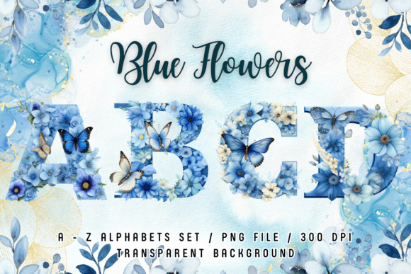 Download Blue Flowers Butterfly Alphabet Clipart - Clip Collection