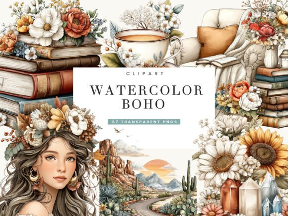 Download Watercolor Boho Clipart Bundle - Clip Collection