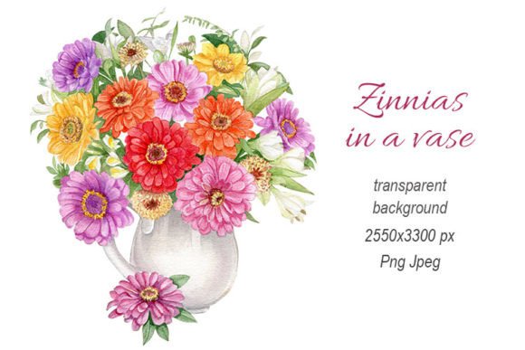 Download Watercolor Zinnia Flowers in a Vase - Premium Bundle