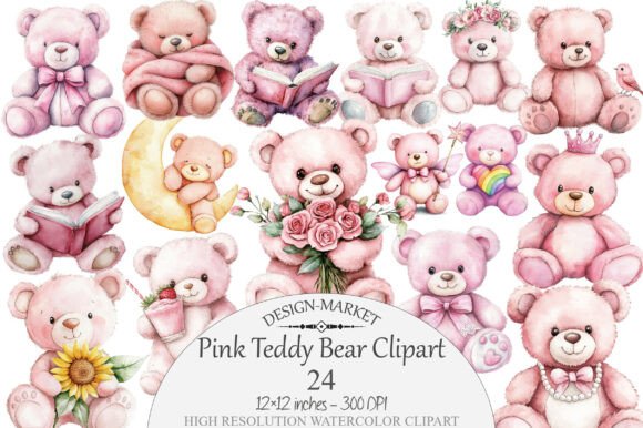 Download Watercolor Pink Teddy Bear Clipart - Clip Collection