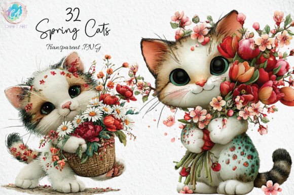 Download Whimsical Spring Cats Clipart - Clip Collection