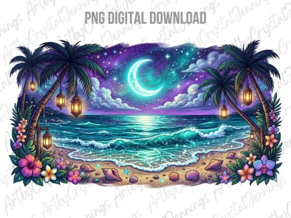 Download Vibrant Tropical Beach Night PNG - Vibrant Collection