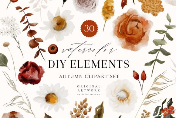Download Autumn Watercolor Flower Digital Clipart - Clip Collection