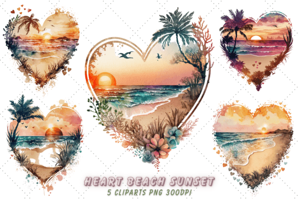 Download Heart Beach Sunset Watercolor Clipart - Clip Collection