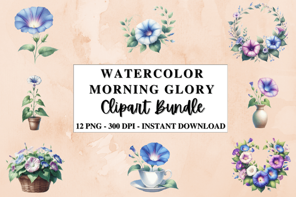 Download Watercolor Morning Glory Clipart Bundle - Clip Collection
