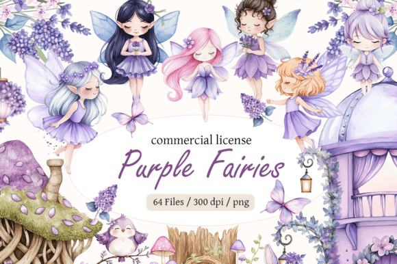Download Purple Fairy Clipart Bundle | Watercolor - Clip Collection