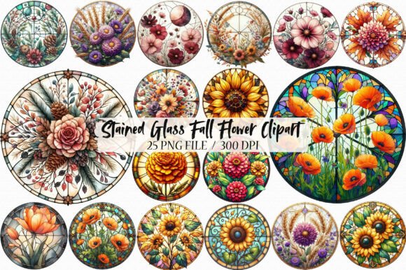 Download Round Stained Glass Fall Flower Clipart - Clip Collection