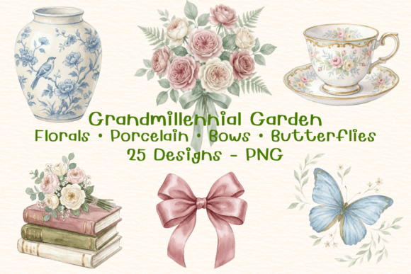 Download Grandmillennial Garden Clipart Bundle - Clip Collection