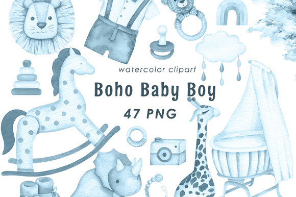 Download Boho Baby Blue Watercolor Clipart - Clip Collection
