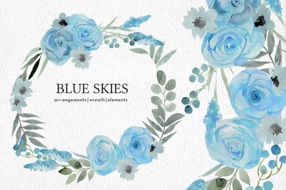 Download Light Blue Floral Watercolor Clipart Set - Clip Collection