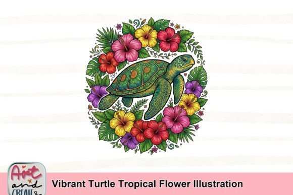 Download Vibrant Turtle Tropical Flower Illustration - Vibrant Collection