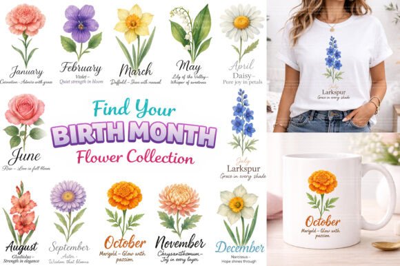 Download Watercolor Birth Month Flowers Clipart - Clip Collection