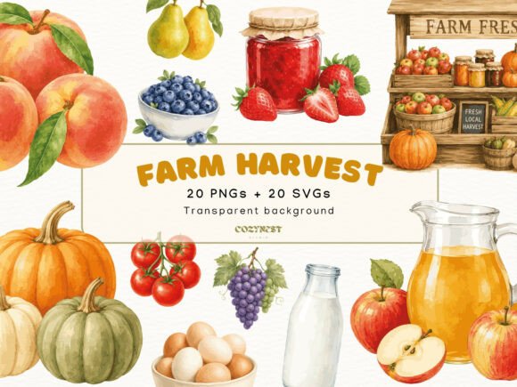 Download Farm Harvest Watercolor Cliparts, Rustic - Clip Collection