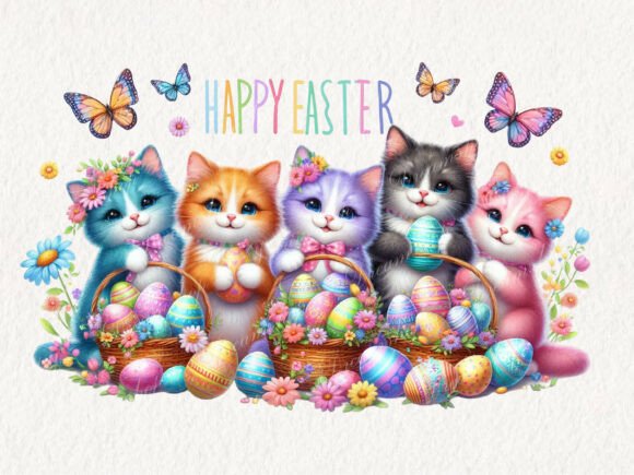 Download Cute Floral Easter Kittens PNG - Floral easter Collection