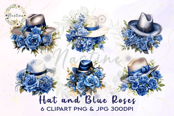Download Hat and Blue Roses Watercolor Clipart - Clip Collection