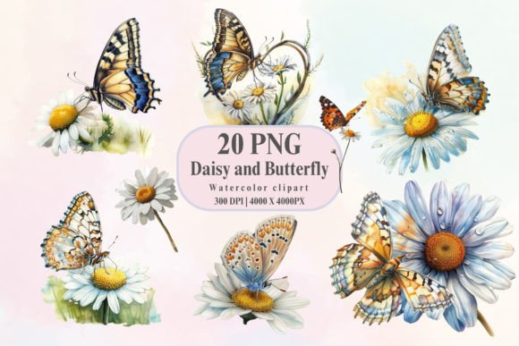 Download Watercolor Daisy and Butterfly Clipart - Clip Collection