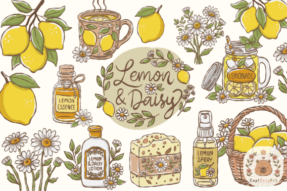 Download Cute Lemon &amp; Daisy Botanical Clipart - Clip Collection