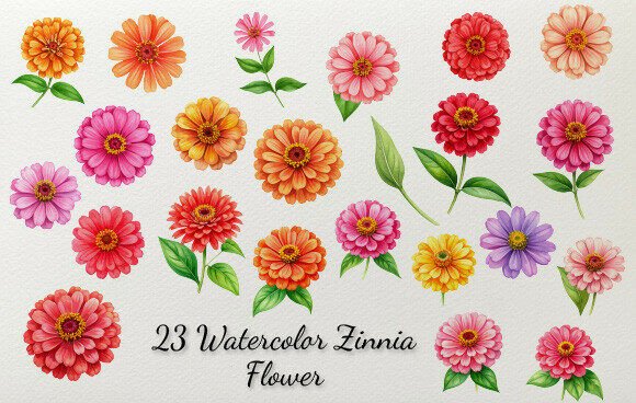 Download 23 Watercolor Zinnia Flower - Premium Resources