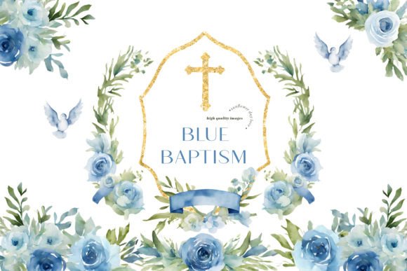 Download Blue Flowers Cross Baptism Clipart - Clip Collection
