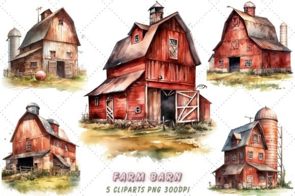 Download Vintage Farm Barn Watercolor Clipart - Clip Collection